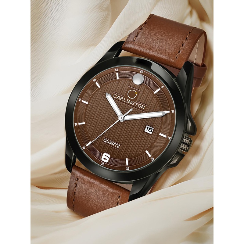 CARLINGTON Men Brown Alloy Dial & Multicoloured Leather Straps Analogue Watch CT1040 Tan