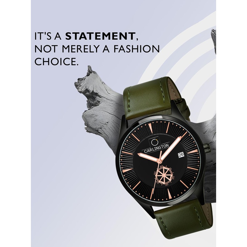 CARLINGTON Men Dial & Stainless Steel Straps Analogue Watch CT1020 Green-Black1