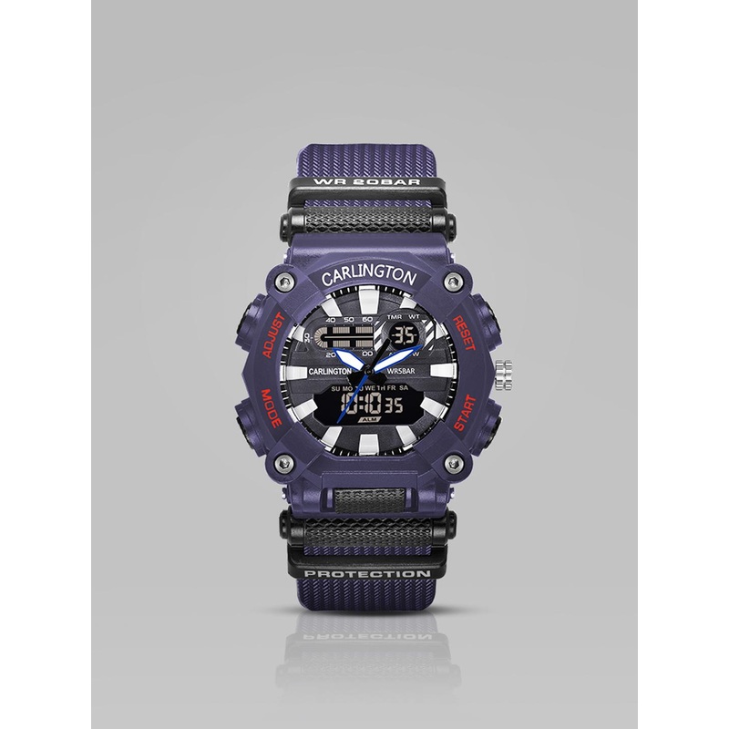 CARLINGTON Men Embellished Dial & Blue Straps Analogue And Digital Watch CT 3311 Blue