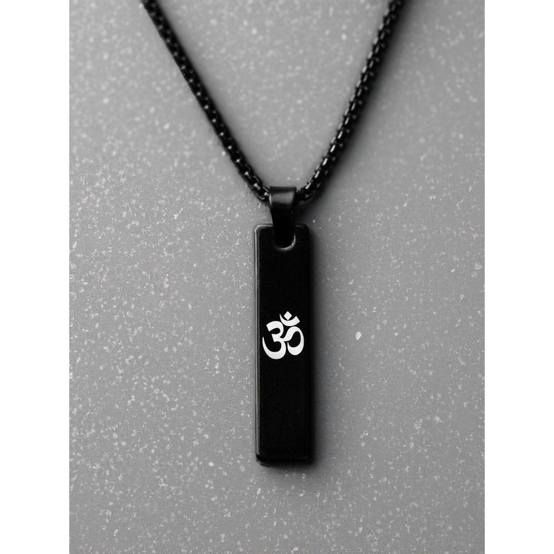 Mesmerize Men Stainless Steel Om Mini Tag Pendant With Chain