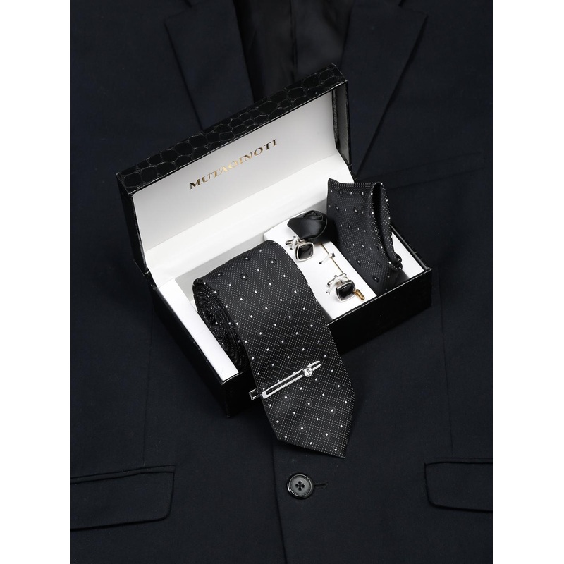 MUTAQINOTI Checked Silk Necktie Accessory Gift Set