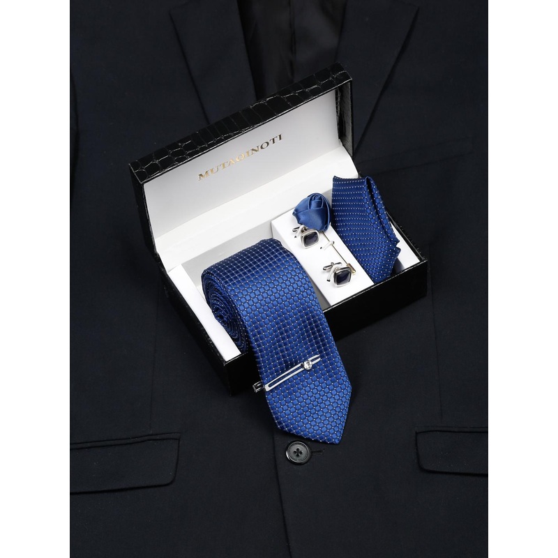 MUTAQINOTI Men Checked Silk Necktie Accessory Gift Set