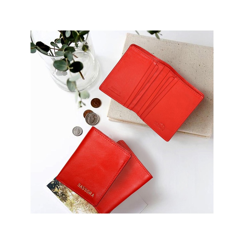 Sassora Unisex Red Leather Card Holder