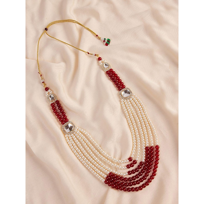 VASTRAMAY Gold-Plated Kundan Studded & Pearls Beaded Multi Layered Necklace