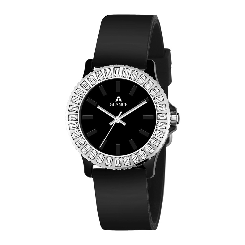 Aglance Unisex Embellished Dial & Straps Analogue Watches 98277PP02 Black Dial Watch