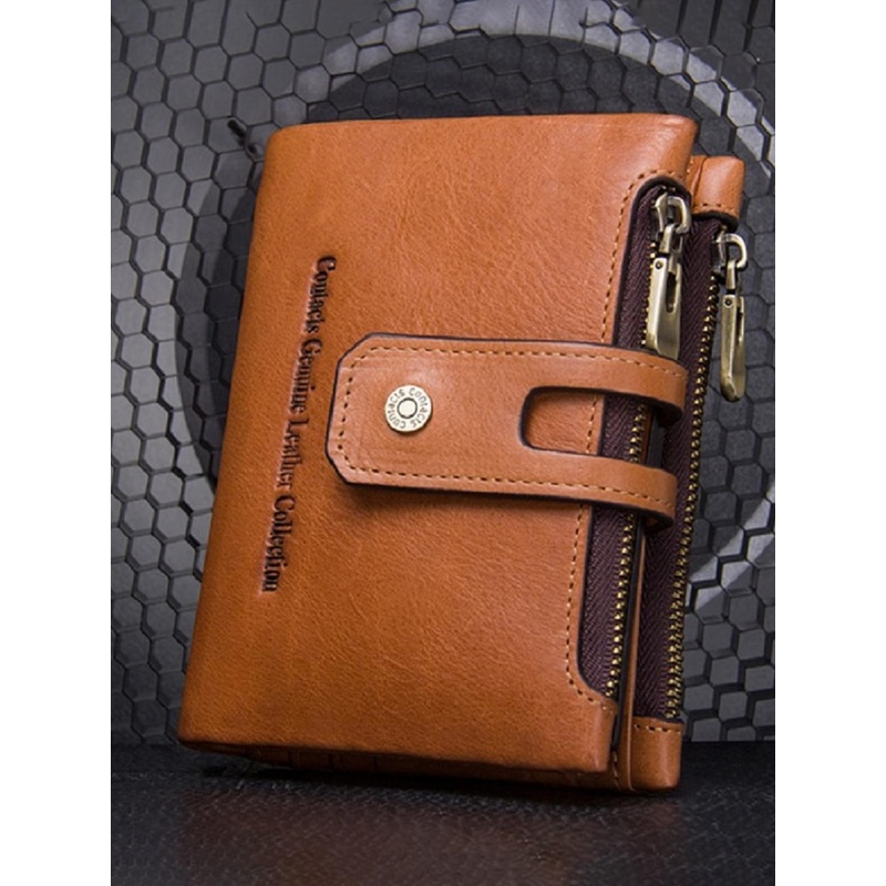 CONTACTS Men Beige Genuine Leather Wallets With RFID