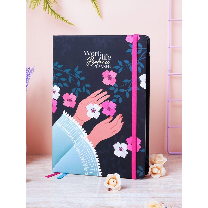 Doodle Black And Pink Floral Printed A5 WorkLife Balance Planner
