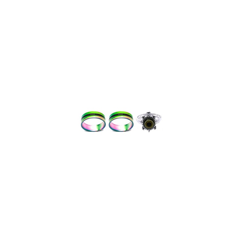Dynamic Retail Global Set of 3 Rings for Men & Women, Green-Black Alloy Ring ()