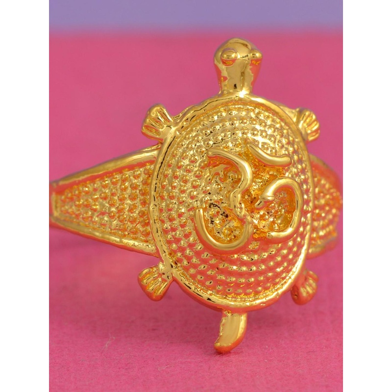 Gold plated OM on Tortoise Vaastu Fengshui good luck finger ring Men Women
