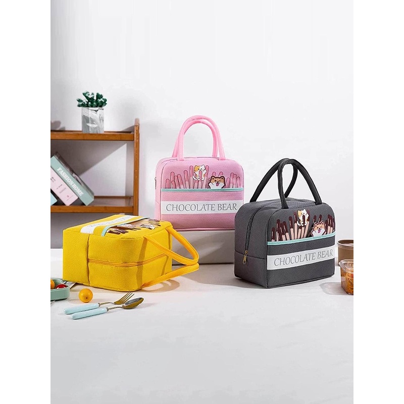 HOUSE OF QUIRK Yellow Printed Heat Insulated Lunch Bag