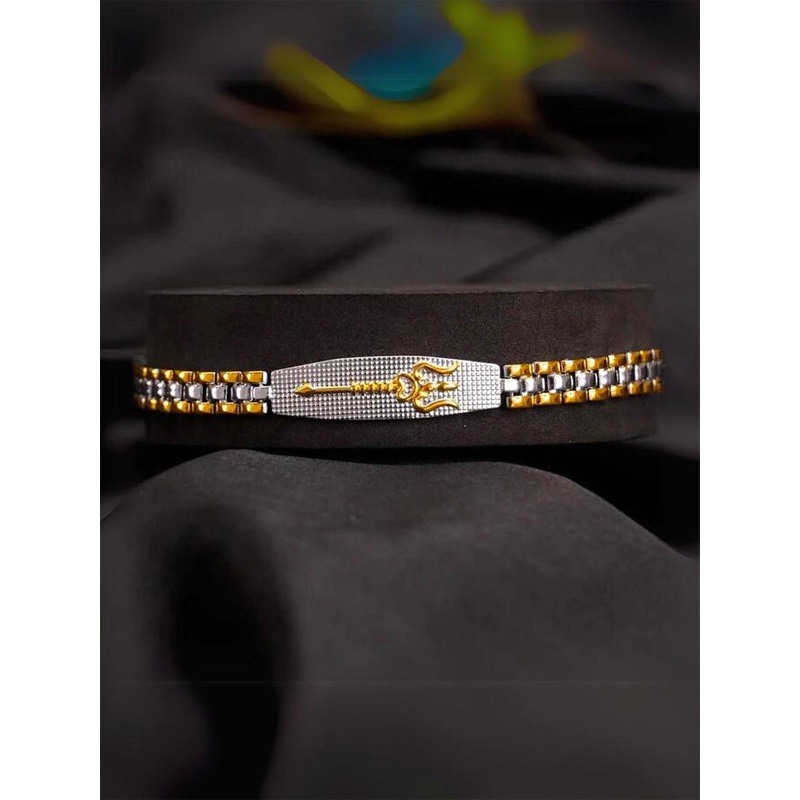 Japam 24K Gold Plated Duotone Trishool Grid Bracelet