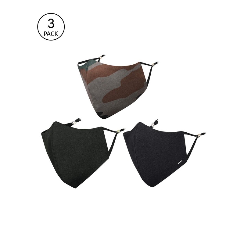 MASQ Men Pack Of 3 Self-Design Pure Cotton 4-Ply Outdoor Cloth Masks