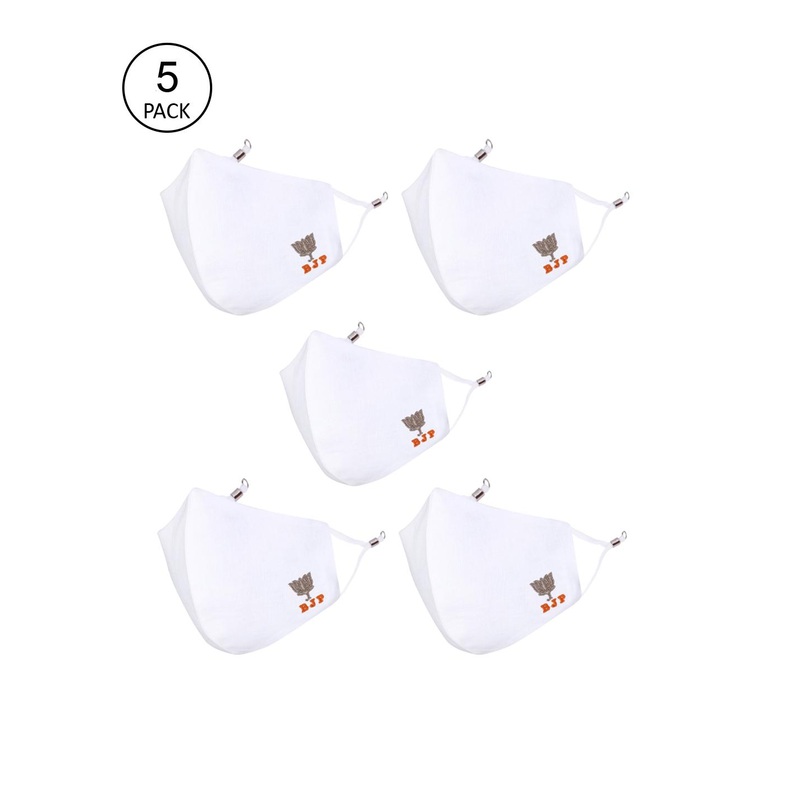 MASQ Pack Of 5 Adults White 4-Ply Reusable Anti-Pollution Pure Cotton Cloth Masks