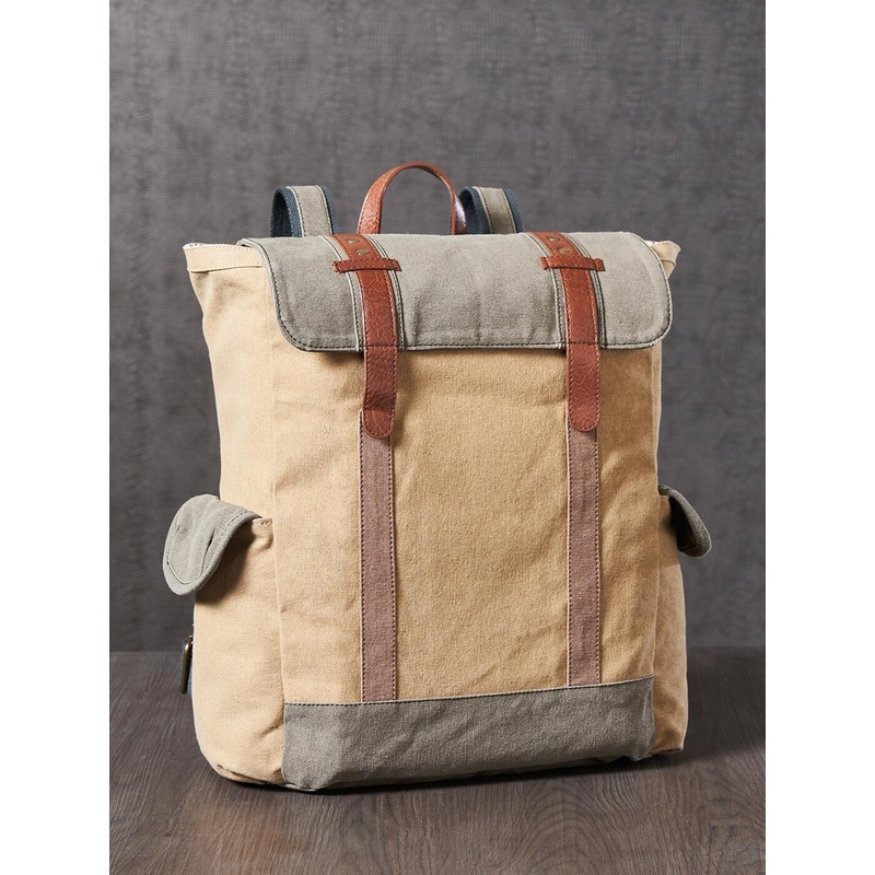 Mona B Unisex Brown Cotton Canvas Backpack