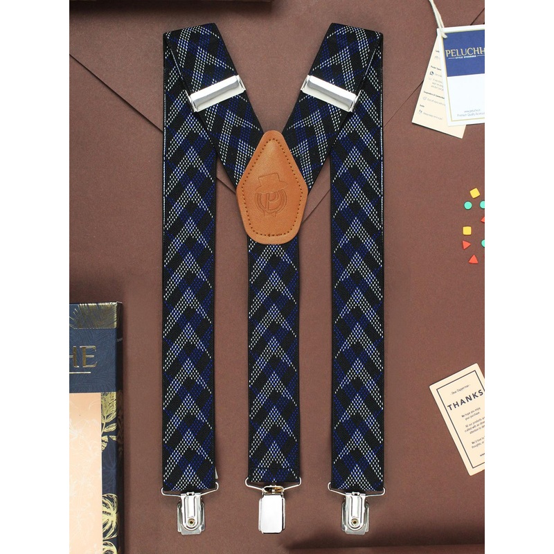 PELUCHE Men Black & Blue Patterned Arrow Hedge Suspenders