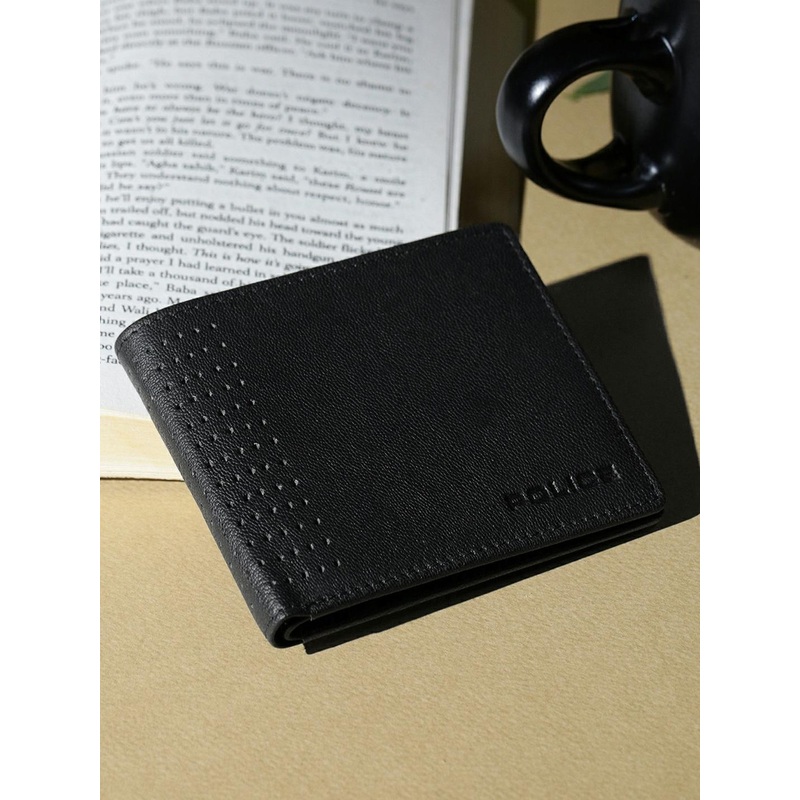 Police Men Black Leather Two Fold Wallet