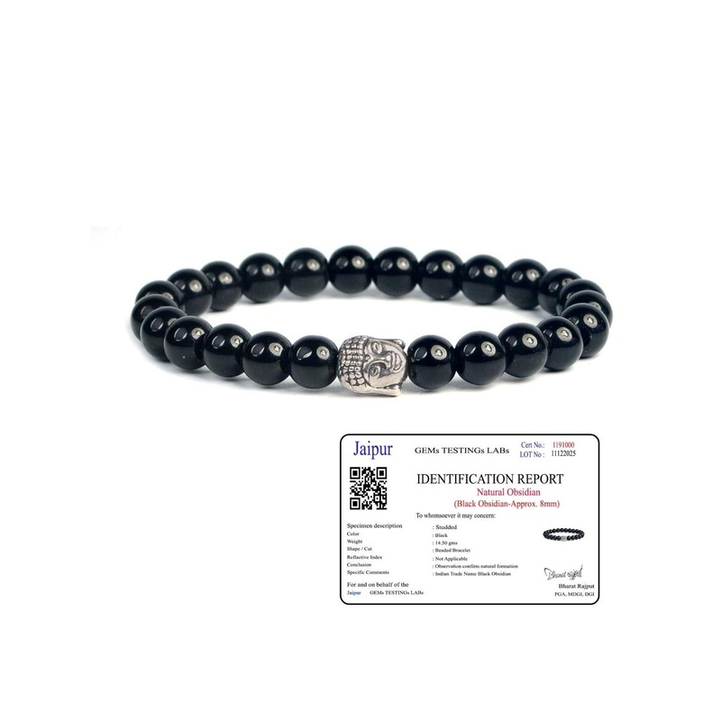 SENROAR Adult Black Obsidian Buddha Charm Bracelet