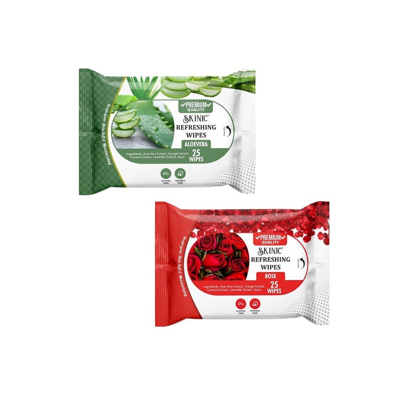 SKINIC Set Of 2 Refreshing Rose & Aloe Vera Wet Wipes – 25 Pulls Each
