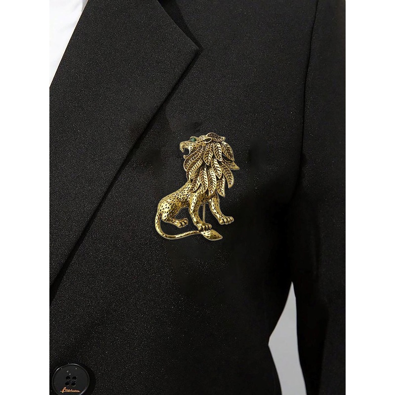 SYGA Men Stones Studded Lion Brooch