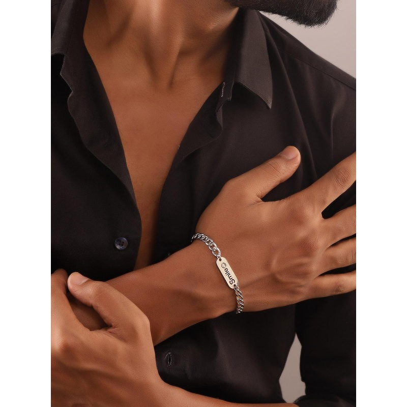 The Roadster Lifestyle Co. Rhodium-Plated Smile Bar Link Bracelet