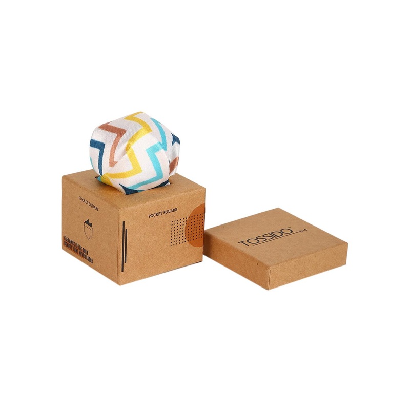 Tossido Men White & Yellow Printed Microfiber Pocket Square