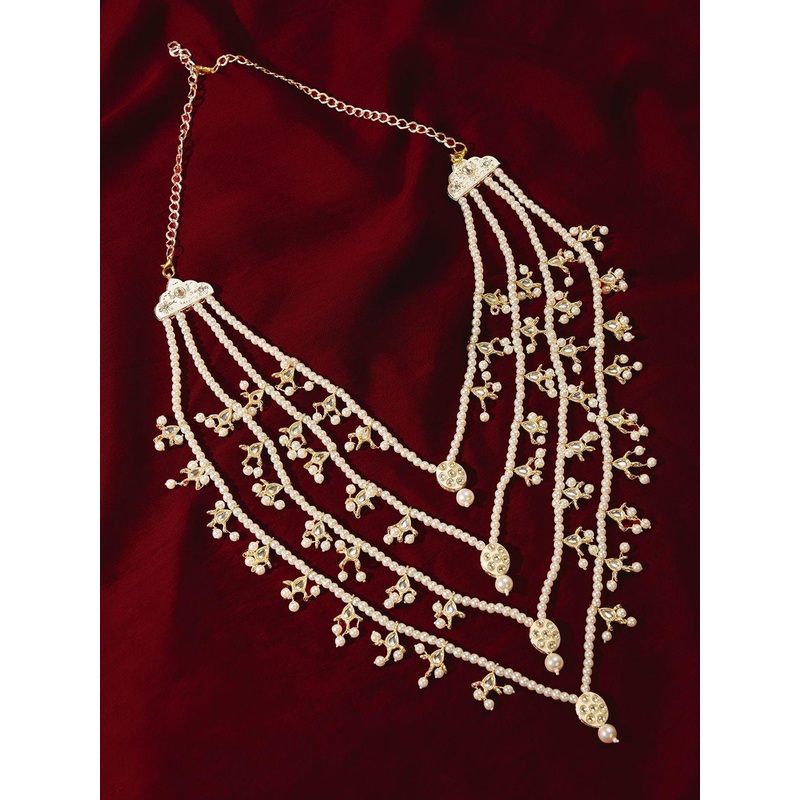 VASTRAMAY Men Brass-Plated Pearls Beaded Statement Layered Necklace