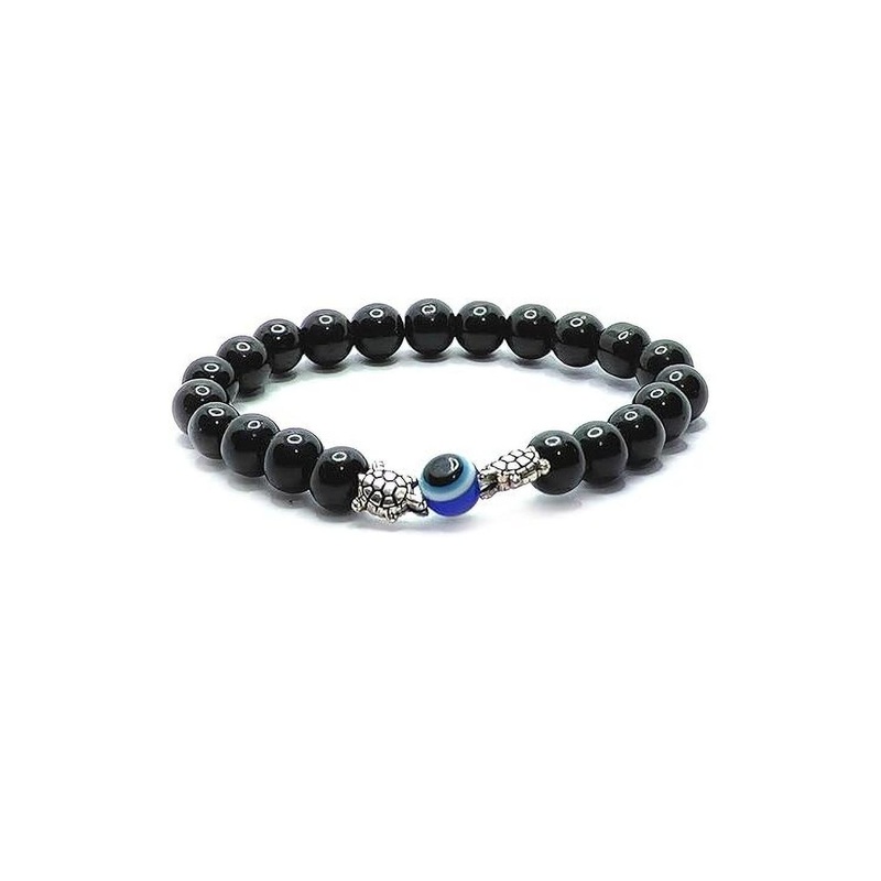 VIBESLE Unisex Black &Evil Eye Beaded With Turtoise Bracelet