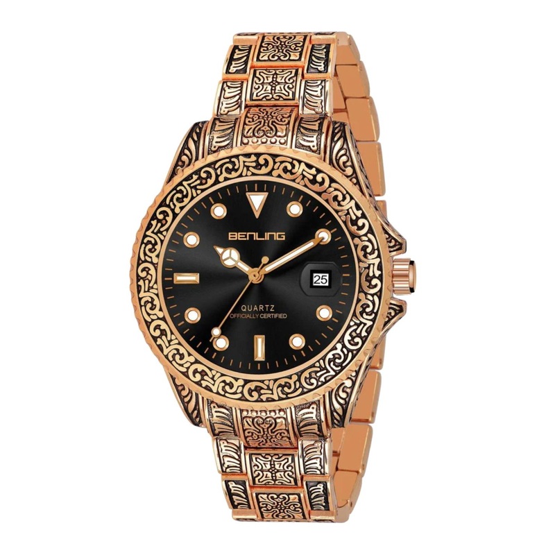 BENLING Men Round Dial & Stainless Steel Straps Analogue Watch BL-1019-ANTQ-BLK