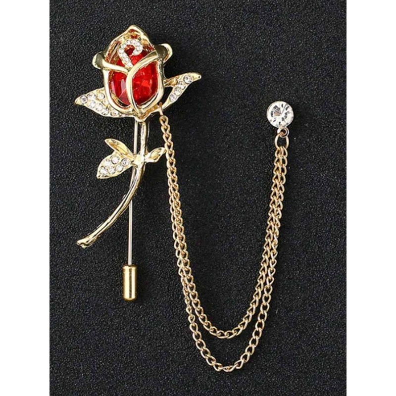 Curren Men Real Stones Studded Rose Shaped Statement Brooch