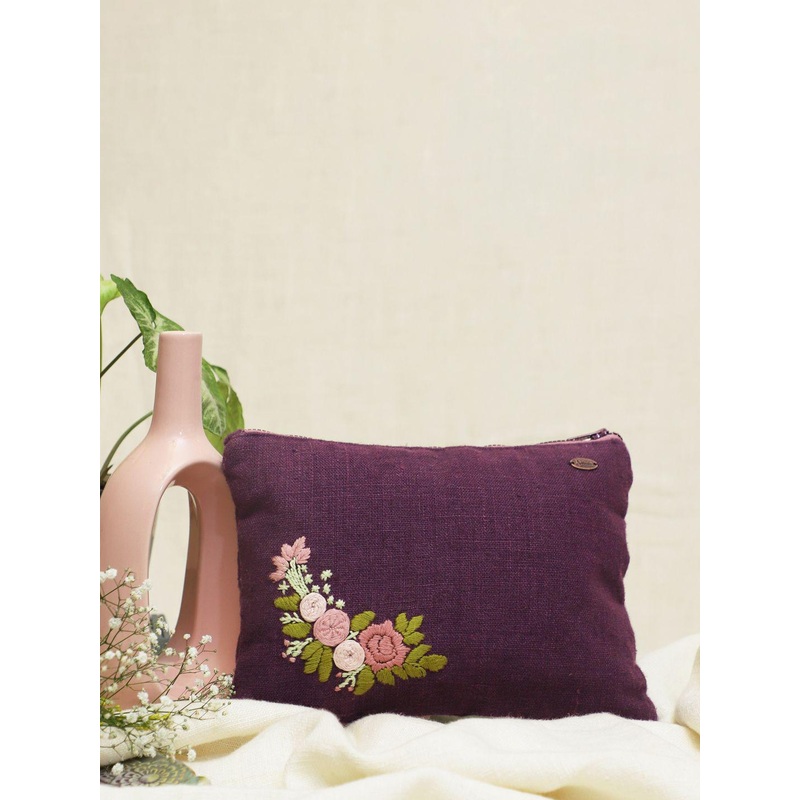 DESIGN GAATHA Embroidered Pure Linen Pouch