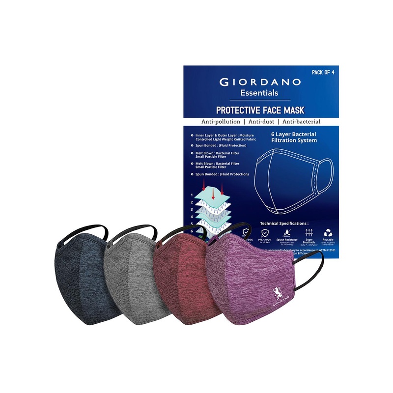 GIORDANO Unisex Pack Of 4 6-Ply Reusable Outdoor Face Mask
