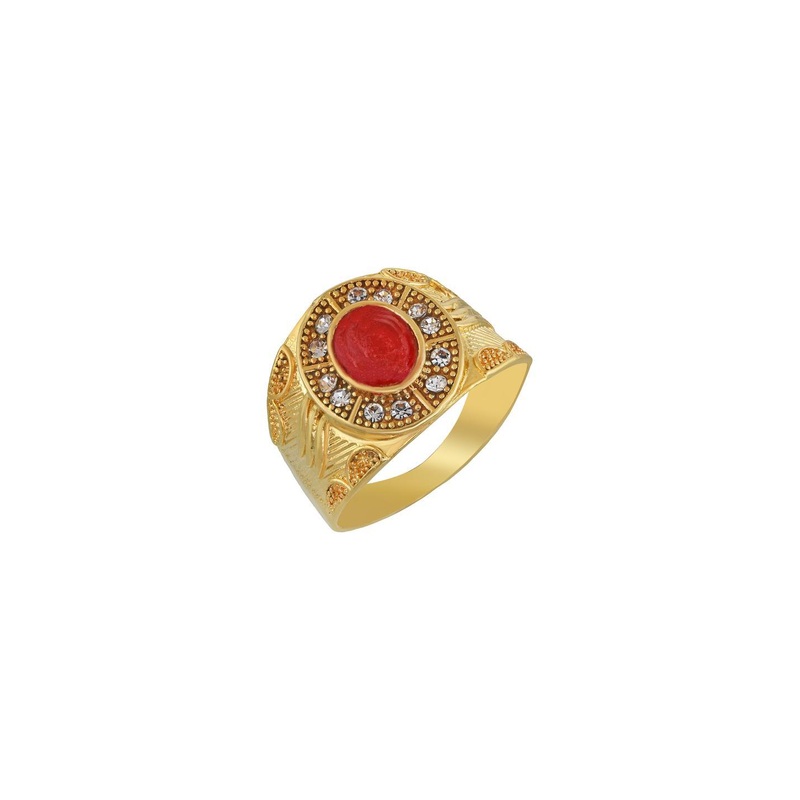Gold Plated Faux Ruby and CZ Fashion Finger Ring Men Gents Ring