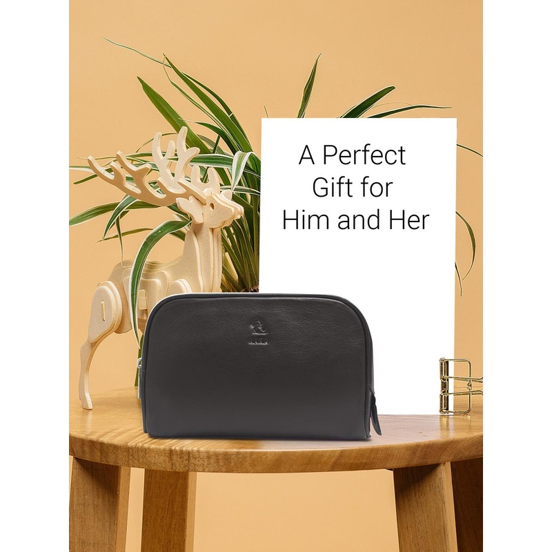 Kara Unisex Brown Leather Travel Toiletry Kit