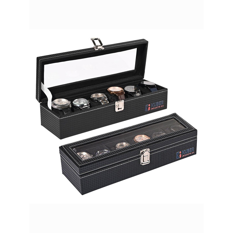Kuber Industries Black 2Pc 6 Slot Premium Faux Leather Watch box Organiser for Men