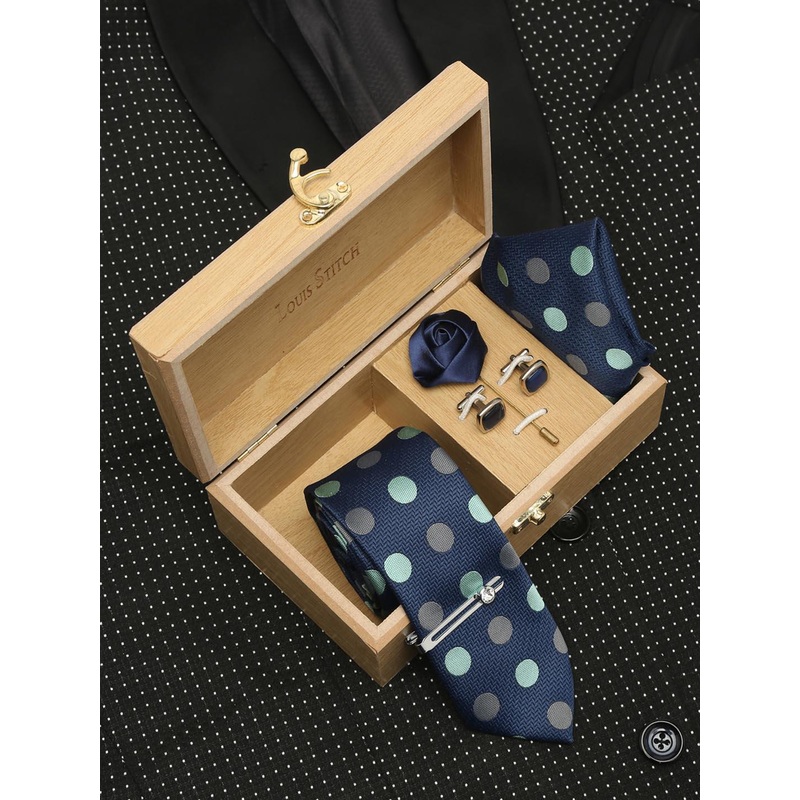 LOUIS STITCH Men Italian Silk Blend Necktie Accessory Gift Set