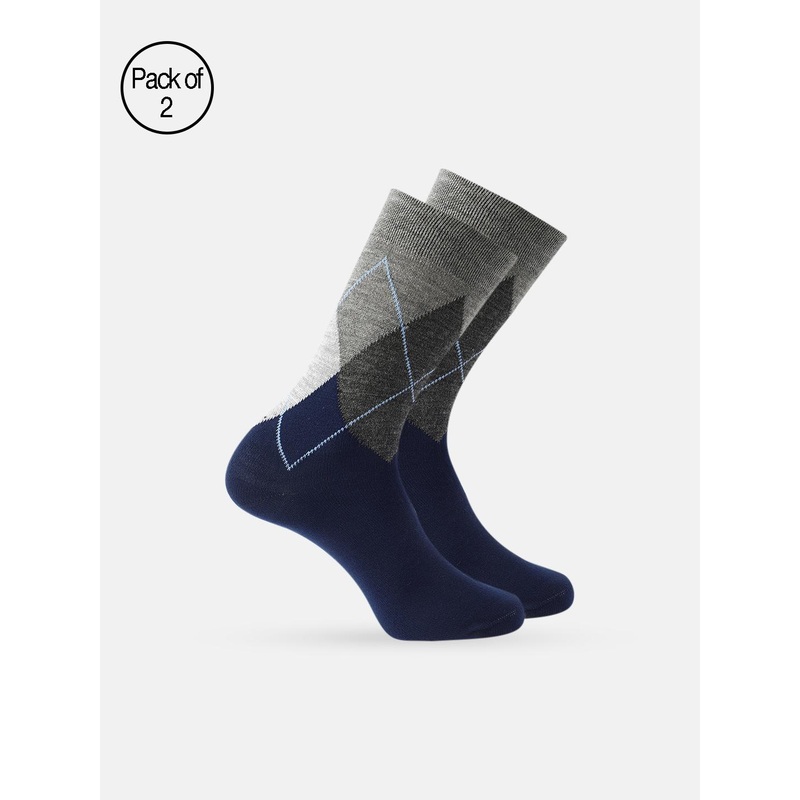 Mast & Harbour Men Pack Of 2 Patterned Calf Length Winter Socks