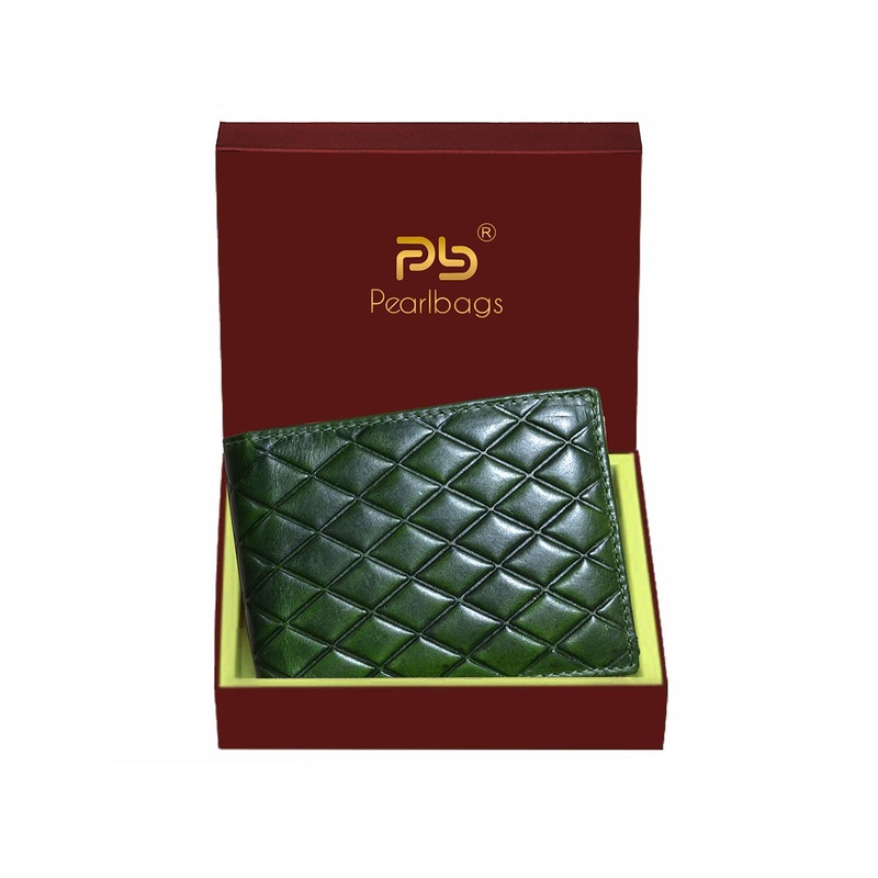 PB Pearlbags Men Genuine Leather Tri- Fold 6 Card Slots Wallet