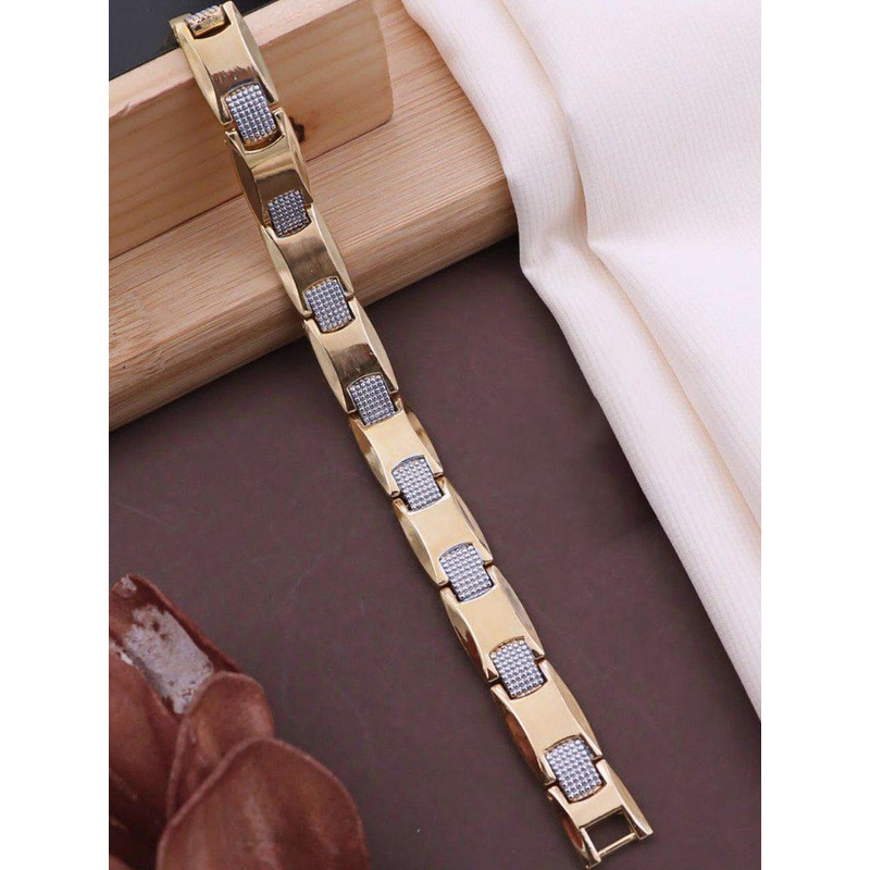 Roadster Men Gold-Plated Artificial Stones Studded Link Bracelet