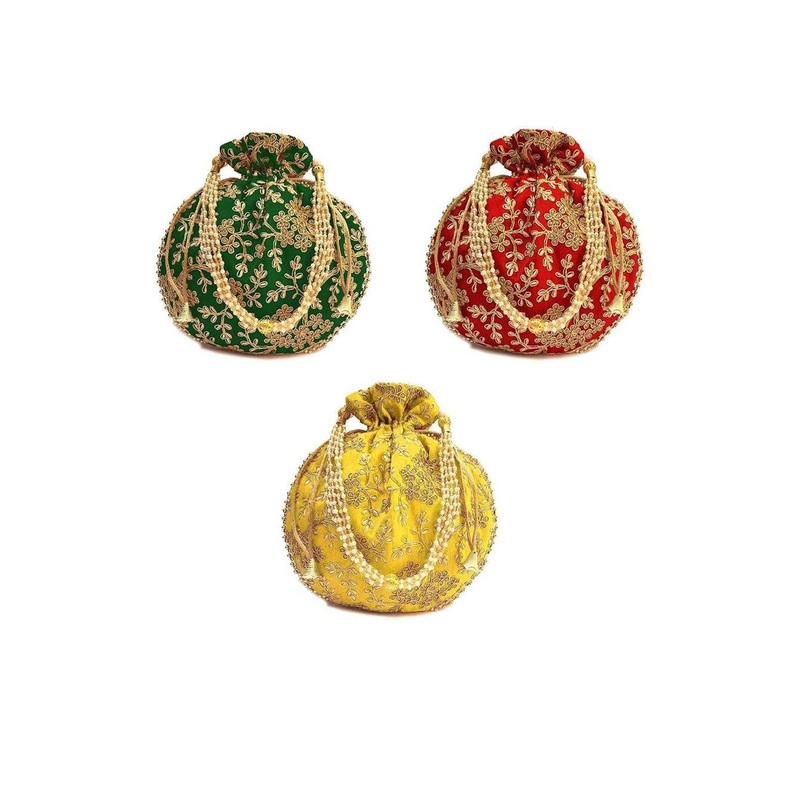 Shakuntla Vintage Pack of 3 Women Embroidered Potli