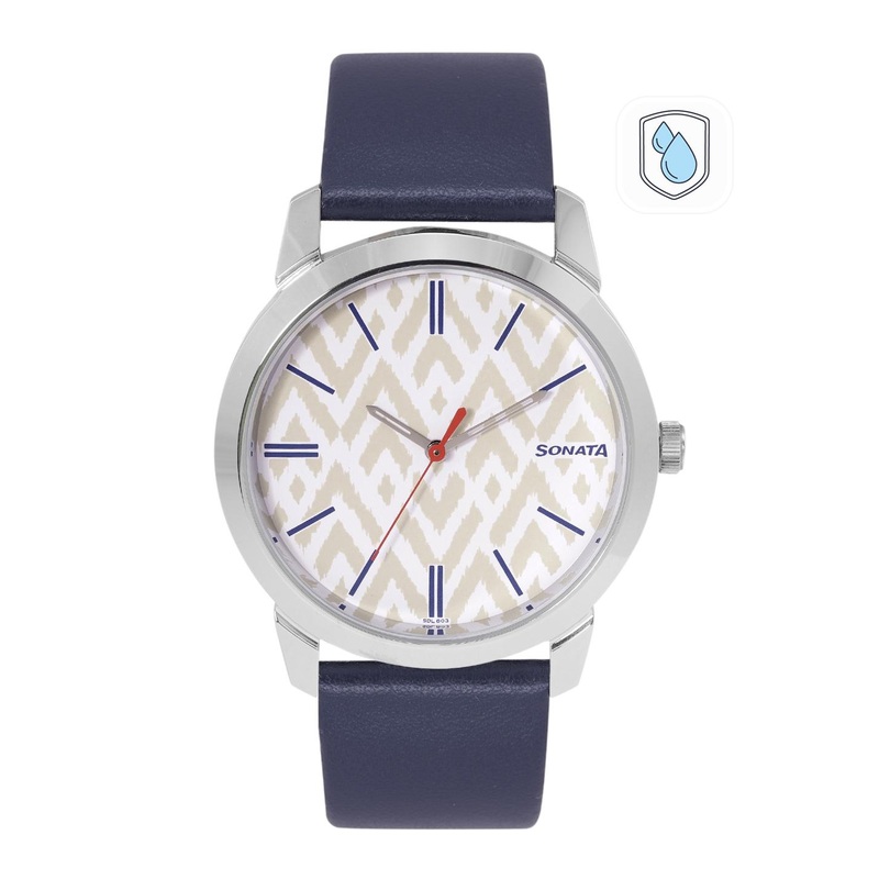 Sonata Men Printed Dial Leather Straps Analogue Watch NR77107SL02