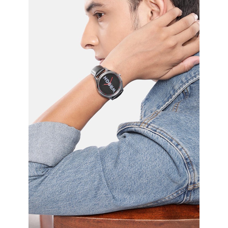 WROGN Men Brass Printed Dial & Leather Straps Analogue Chronograph Watch