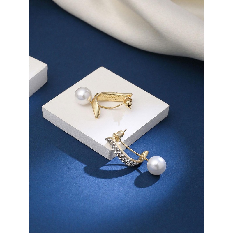 Yellow Chimes Gold Plated Pearls Studded Contemporary Drop Earrings