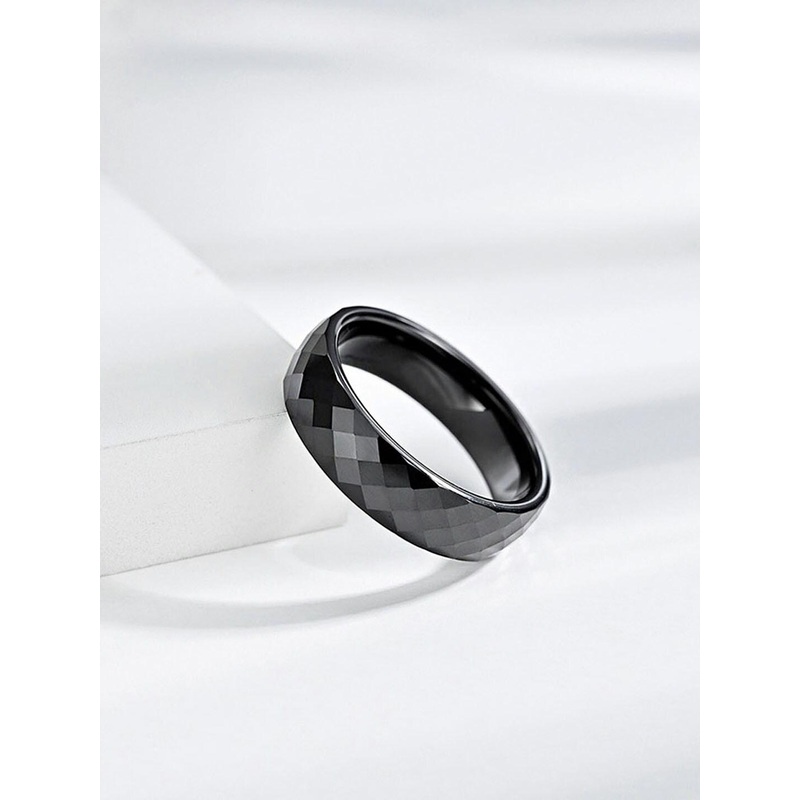 Yellow Chimes Men Stainless Steel Black Band Style Finger Ring