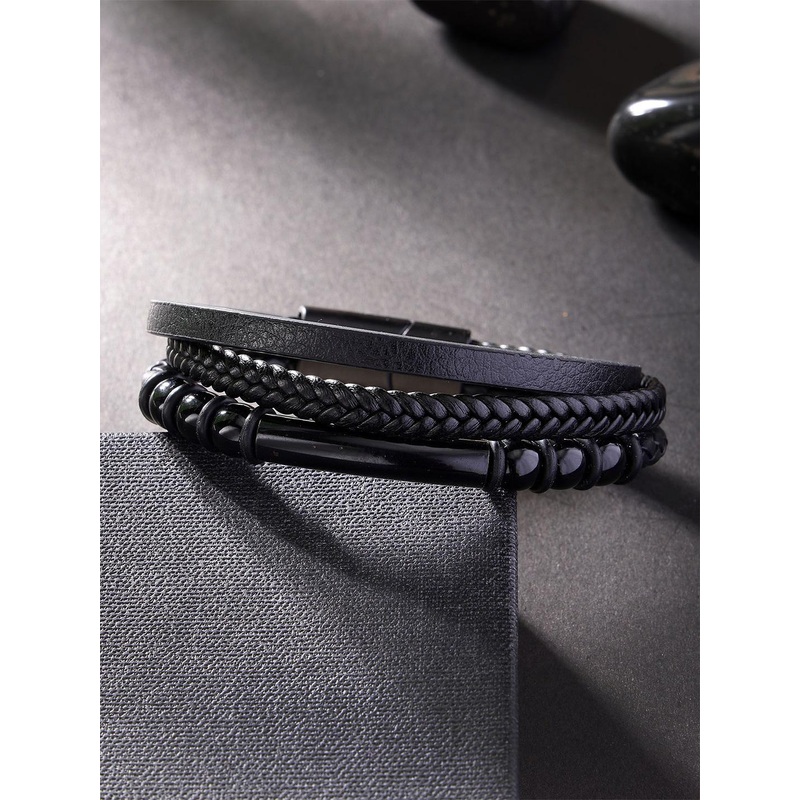 Bohey by KARATCART Men Leather Handcrafted Multistrand Bracelet