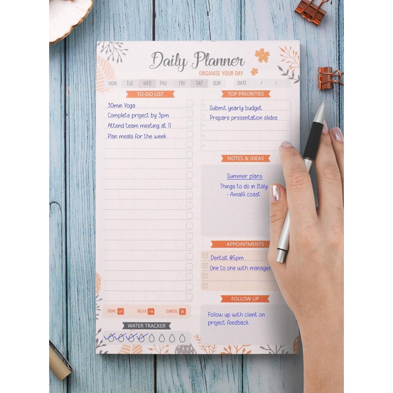 Doodle A5 Undated Daily Planner Notepad with 50 Tear-Off Planning Sheets – Daily Pad 02