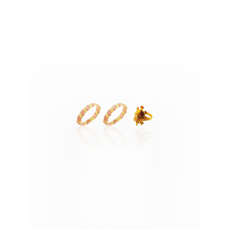 Dynamic Retail Global Set of 3 Ring for Men, Multicolor-Yellow Alloy Ring ()