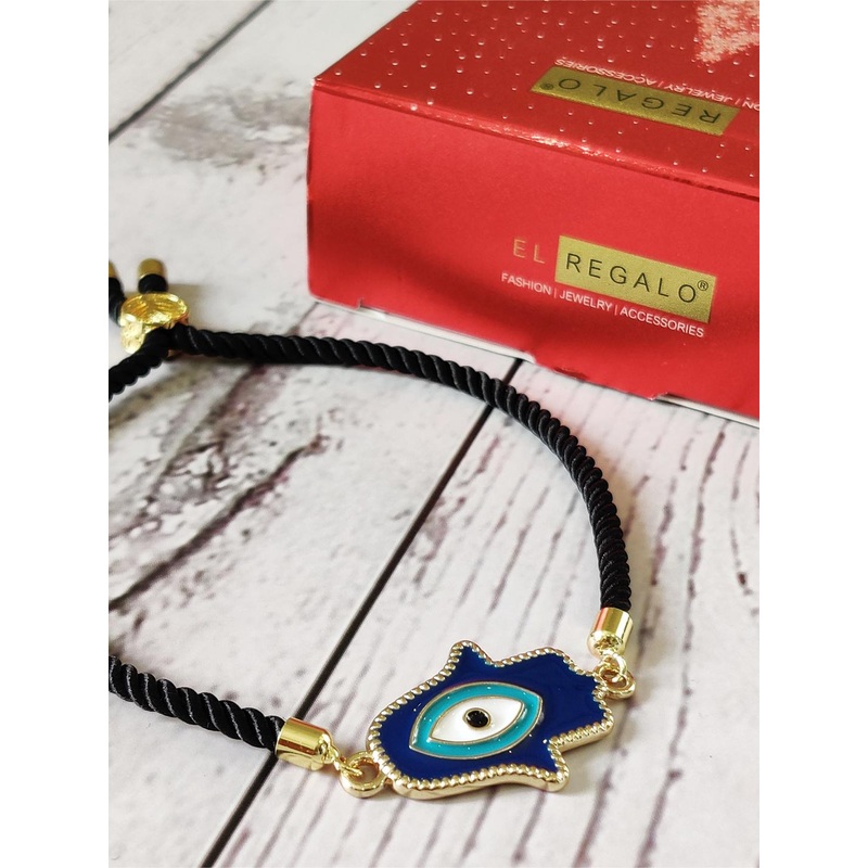 EL REGALO Unisex Gold-Toned & Blue Gold-Plated Evil Eye Charm Bracelet