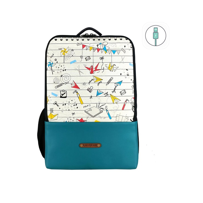 Funk For Hire Unisex Graphic Printed Backpack With USB Charging Port & Compression Straps