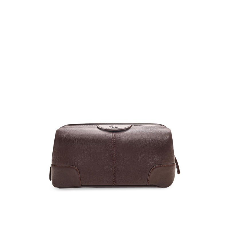 Kara Unisex Brown Solid Travel Leather Toiletry Kit