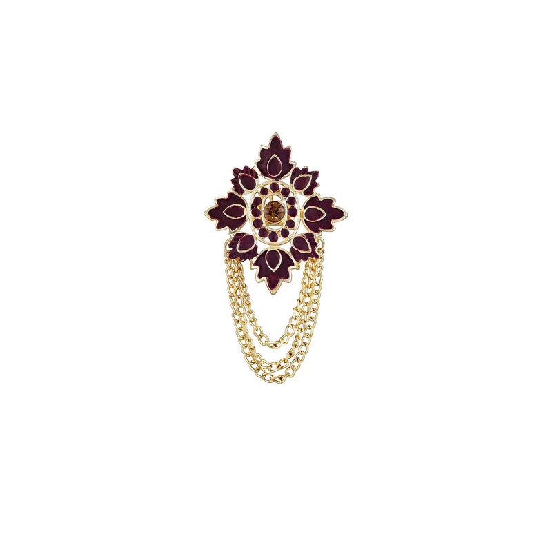 Mahi Men Meenakari Work Maple Leaf & Layered Chain Sherwani Brooch